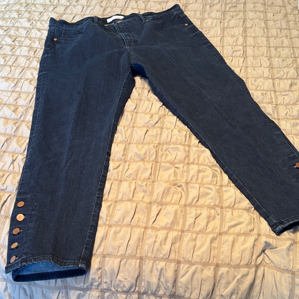 LOFT Navy Ankle Jeans with Copper Button Accents